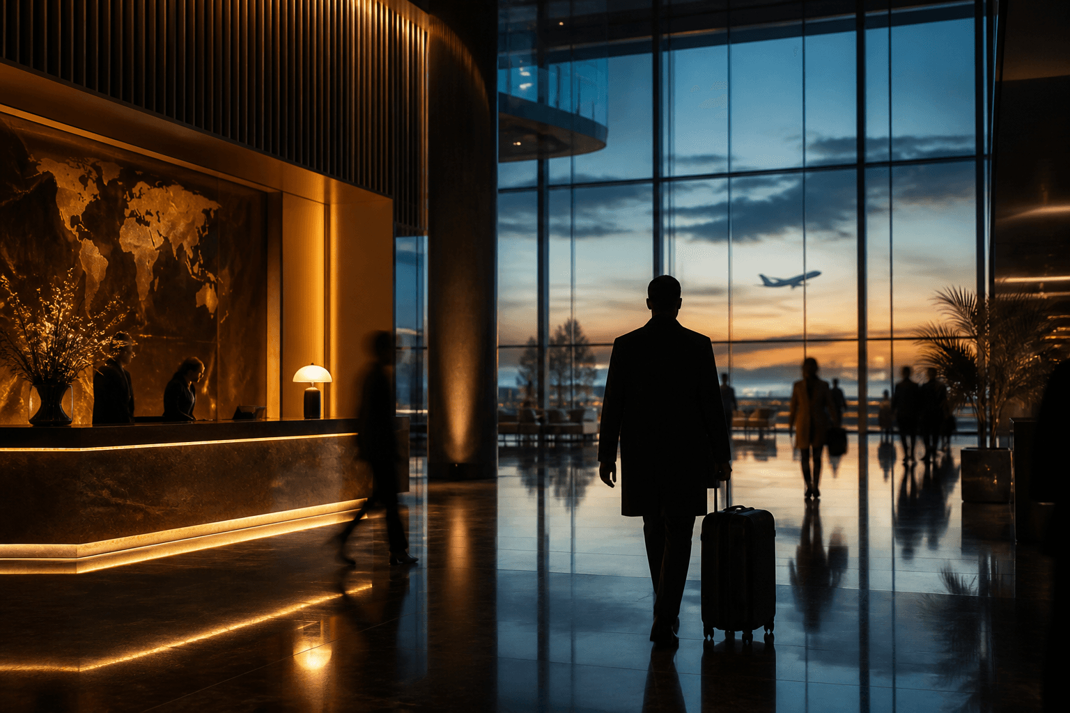 Dusk hospitality lobby suggesting guest journey software