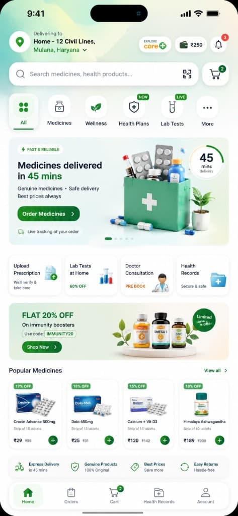 Eco Med home, shop, cart, and order tracking